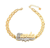 Two Tone Double Layer Custom Personalized Heart Name Bracelet