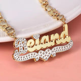 Personalized Necklace Custom Gold Plated Name Necklace Teddy Heart XOXO Chain Double Layer Two Tone with Heart Necklace