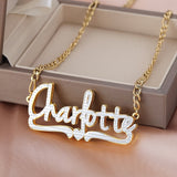 Customized Necklace Personalized Double Layer Two Tone 18K Gold Plated Stainless Steel Handmade Custom Cursive For Women Jewelry